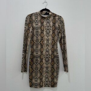 Hera Collection Brown Snake Pattern Long Sleeve Mini Dress Size Small